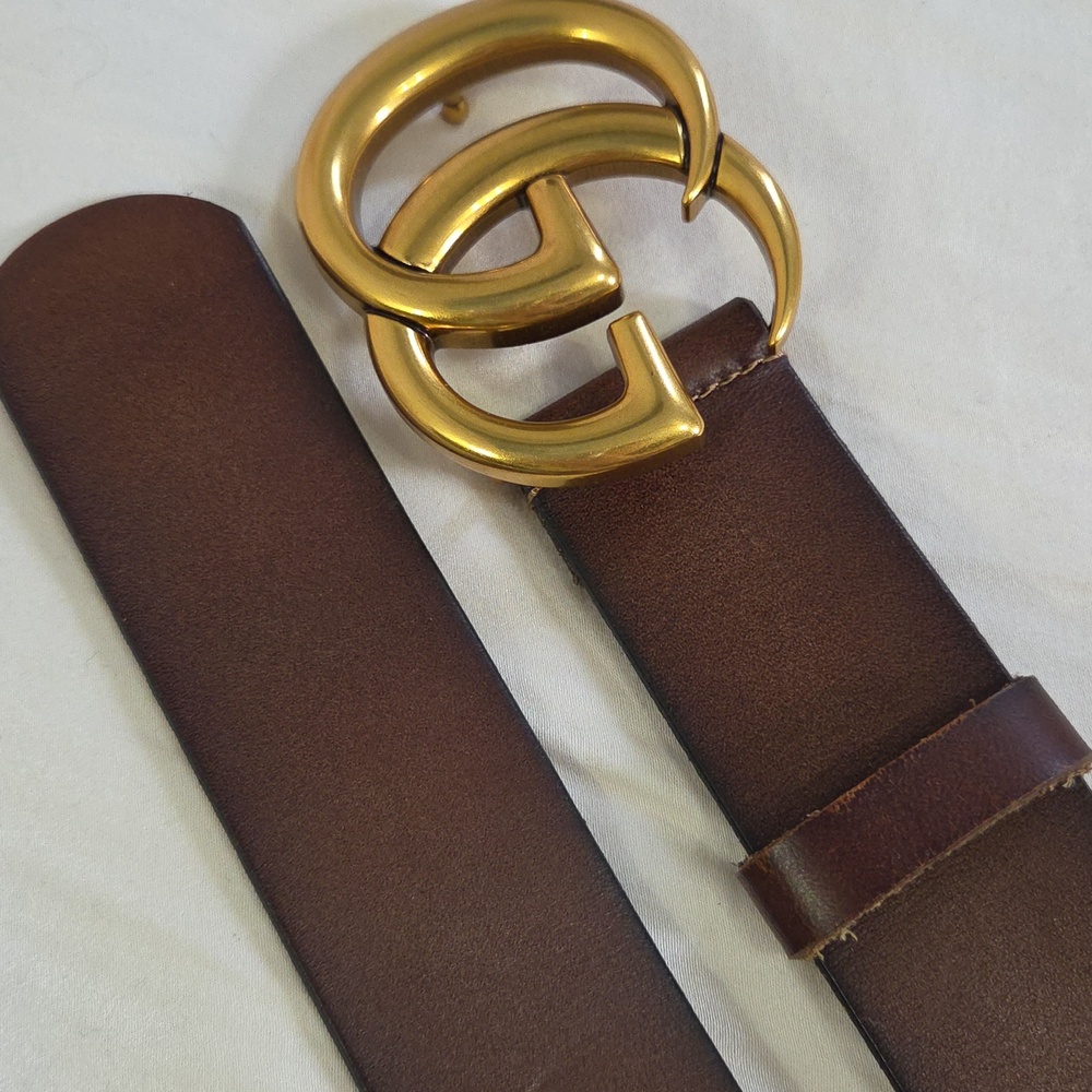 Gucci Brown Leather Belt with Gold Double G Buckle - Picture 4 of 16